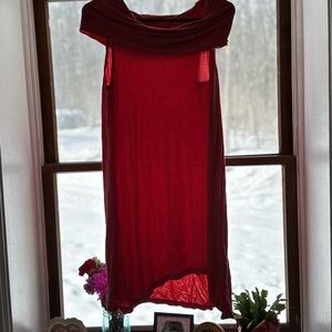Red Sleeveless Cowl Neck Sheath Dress